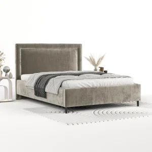 Gestoffeerd bed Baleine – 160 x 200 cm – chenillestof – beige