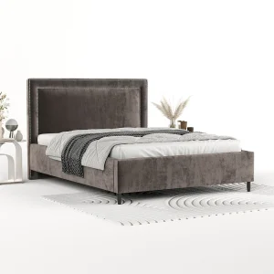 Gestoffeerd bed Baleine – 180 x 200 cm – chenillestof – bruin