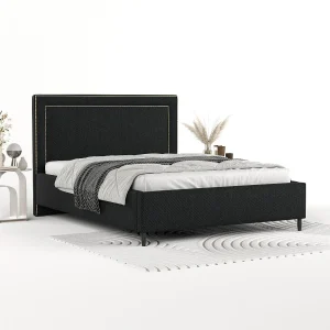 Gestoffeerd bed Baleine – 160 x 200 cm – geweven stof – zwart