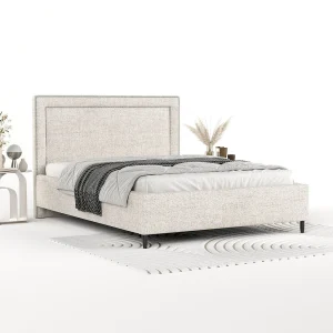 Gestoffeerd bed Baleine – 140 x 200 cm – geweven stof – crème