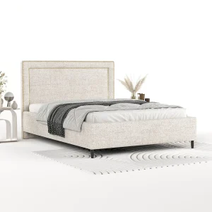 Gestoffeerd bed Baleine – 180 x 200 cm – geweven stof – crème