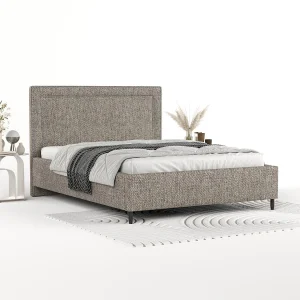 Gestoffeerd bed Baleine – 140 x 200 cm – geweven stof – bruin