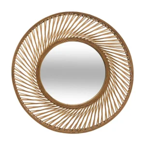Grote ronde wandspiegel van natuurlijk bamboe Ø 72 cm met beige spiraalframe, kwaliteitsglas, wandmontage Grote ronde wandspiegel van natuurlijk bamboe Ø 72 cm met beige spiraalframe, kwaliteitsglas, wandmontage