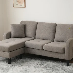 Hoekbank met chaise longue – 3 plaatsen – stof katoen en linnen – Antracietgrijs