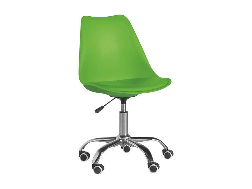 Groene draaibare bureaustoel "Dorian" in polypropyleen met eco-lederen zitting en verchroomde metalen voet cm 49x47 82/96h