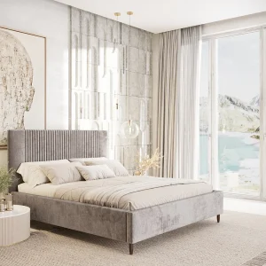 Gestoffeerd bed Etero – 200 x 200 cm – chenillestof – beige