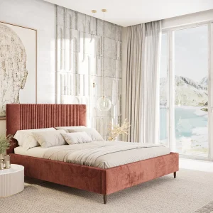 Gestoffeerd bed Etero – 180 x 200 cm – chenillestof – koper
