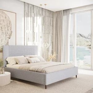 Gestoffeerd bed Etero – 200 x 200 cm – geweven stof – lichtgrijs