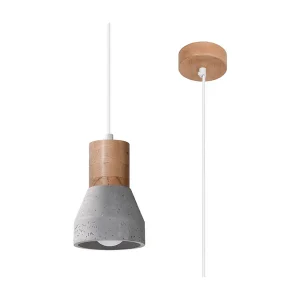 Hanglamp QUBIC modern van – 1 lichtbronnen – L.10 x H.120 cm – grijs/natuurlijk hout Hanglamp QUBIC modern van – 1 lichtbronnen – L.10 x H.120 cm – grijs/natuurlijk hout