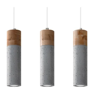 Hanglamp ZANE industrieel van – 3 lichtbronnen – L.45 x H.120 cm – grijs/natuurlijk hout Hanglamp ZANE industrieel van – 3 lichtbronnen – L.45 x H.120 cm – grijs/natuurlijk hout