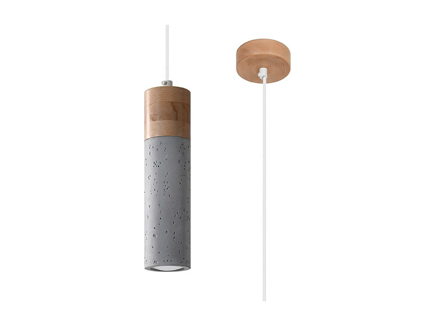 Hanglamp ZANE industrieel van - 1 lichtbronnen - L.10 x H.120 cm - grijs/natuurlijk hout