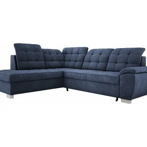 Hoekbank LOTTA, 258x212cm, met slaapfunctie en hoogwaardige bekleding – ideaal voor kleine en grote ruimtes, links, BLAUW