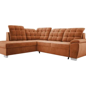 Hoekbank LOTTA, ligvlak 186×125 cm, relax, onderhoudsvriendelijk fluweel, 258×212 cm, linkerhoek, ORANJE