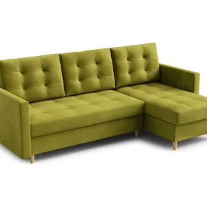Hoekbank DIVO met slaapfunctie, 224×103 cm, elegant design, hoogwaardige materialen, kleur geel, rechts Hoekbank DIVO met slaapfunctie, 224×103 cm, elegant design, hoogwaardige materialen, kleur geel, rechts