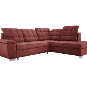 Hoekbank LOTTA in onderhoudsvriendelijk velours, 258x212cm, ideaal voor gezinnen, met praktische opbergruimte, rechts, BOURGOGNE