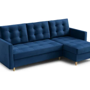 Hoekbank DIVO met slaapfunctie, 224×103 cm, elegant design, hoogwaardige materialen, kleur donkerblauw, rechts Hoekbank DIVO met slaapfunctie, 224×103 cm, elegant design, hoogwaardige materialen, kleur donkerblauw, rechts
