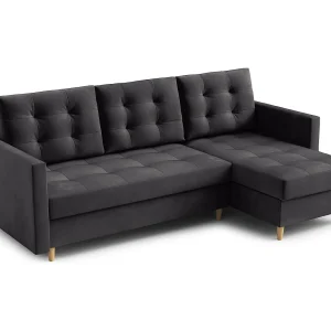 Hoekbank DIVO met slaapfunctie, 224×103 cm, elegant design, hoogwaardige materialen, kleur donkergrijs Kronos, rechts Hoekbank DIVO met slaapfunctie, 224×103 cm, elegant design, hoogwaardige materialen, kleur donkergrijs Kronos, rechts