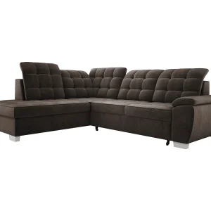 Hoekbank LOTTA in stof SALVADOR, familiebank, praktische opbergbox, hoogwaardige afwerking, 258×212 cm, linkerhoek, BRUIN
