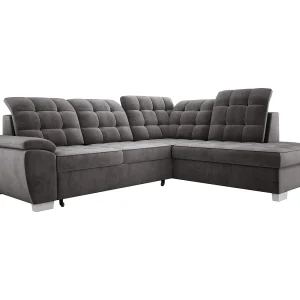 Hoekbank LOTTA in stof SALVADOR, familiebank, praktische opbergbox, hoogwaardige afwerking, 258×212 cm, rechte hoek, DONKER GRIJS