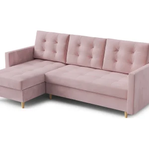 Hoekbank DIVO met slaapfunctie, 224×103 cm, elegant design, hoogwaardige materialen, kleur roze, links Hoekbank DIVO met slaapfunctie, 224×103 cm, elegant design, hoogwaardige materialen, kleur roze, links