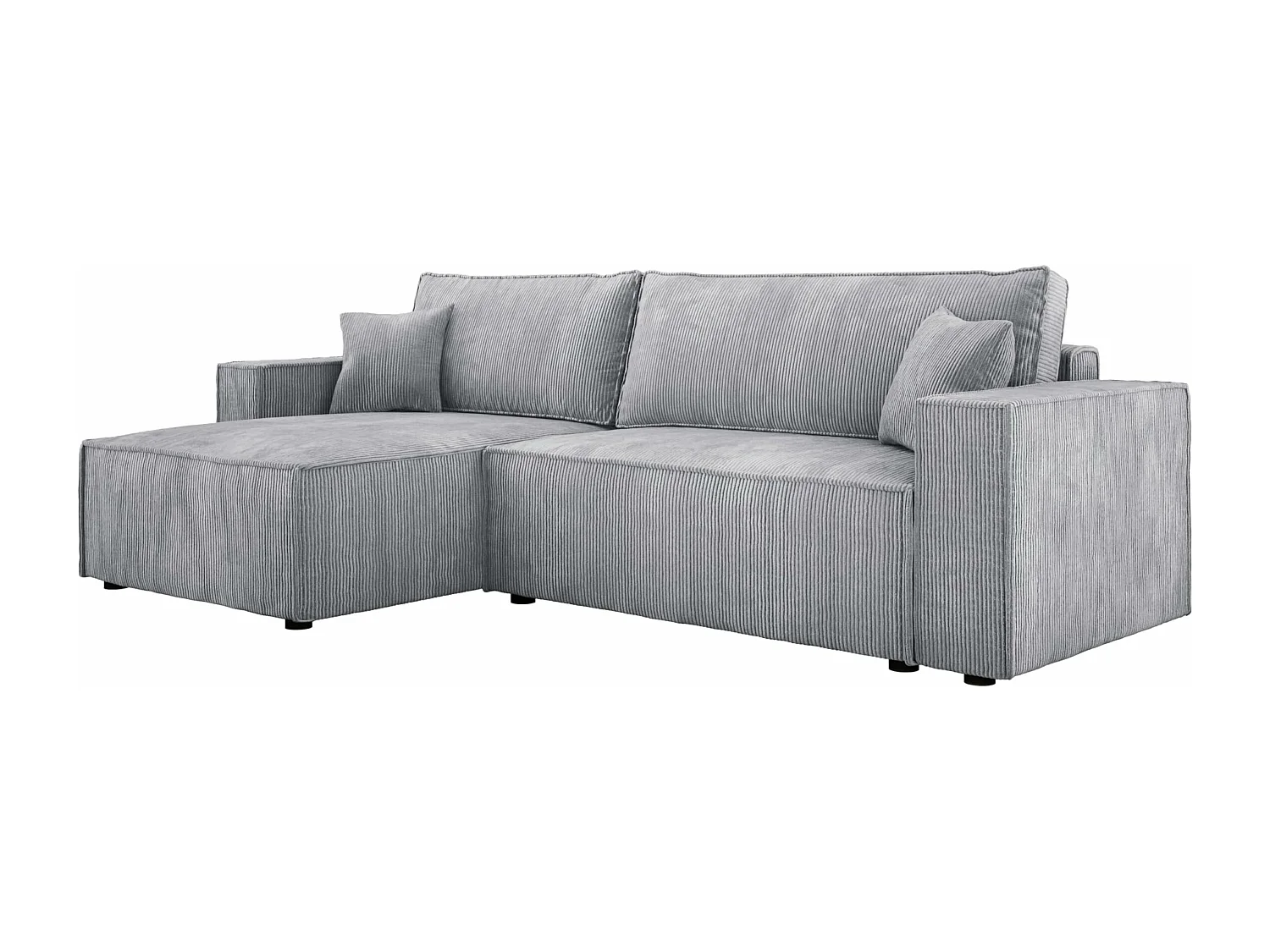 Hoekbank POSO XL met bed en box - L-Forme, ribstof, waveveren, essen, 274x143x83 cm