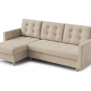Hoekbank DIVO met slaapfunctie, 224×103 cm, elegant design, hoogwaardige materialen, kleur crème, links Hoekbank DIVO met slaapfunctie, 224×103 cm, elegant design, hoogwaardige materialen, kleur crème, links
