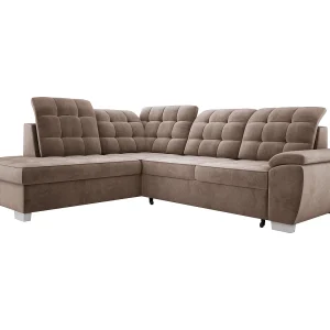 Hoekbank LOTTA, 186×125 cm, relax, onderhoudsvriendelijk fluweel, 258×212 cm, linkerhoek, CAPPUCINO