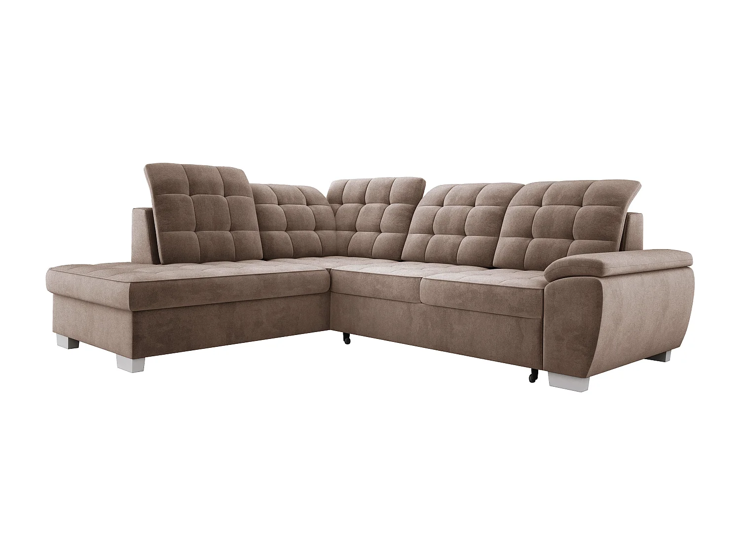Hoekbank LOTTA, 186x125 cm, relax, onderhoudsvriendelijk fluweel, 258x212 cm, linkerhoek, CAPPUCINO
