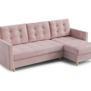 Hoekbank DIVO met slaapfunctie, 224×103 cm, elegant design, hoogwaardige materialen, kleur roze, rechts Hoekbank DIVO met slaapfunctie, 224×103 cm, elegant design, hoogwaardige materialen, kleur roze, rechts