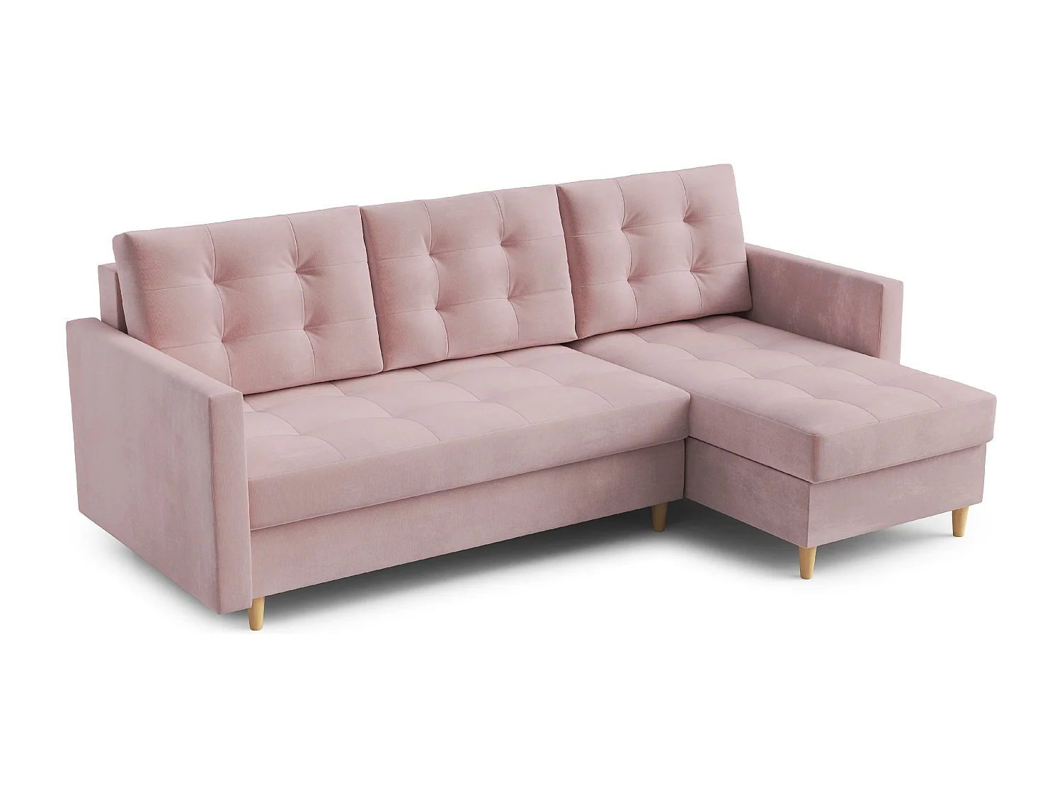 Hoekbank DIVO met slaapfunctie, 224x103 cm, elegant design, hoogwaardige materialen, kleur roze, rechts