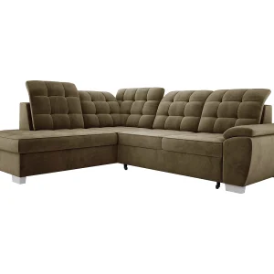 Hoekbank LOTTA in stof SALVADOR, familiebank, praktische opbergbox, hoogwaardige afwerking, 258×212 cm, linkerhoek, GROEN