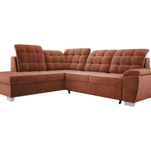 Hoekbank LOTTA in stof SALVADOR, ombouwbaar, ruime opbergruimte, elegant design, 258×212 cm, linkerhoek, BORDEAUX