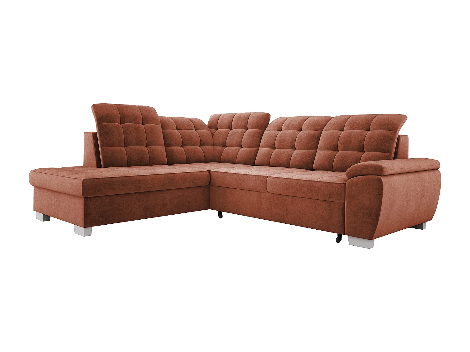 Hoekbank LOTTA in stof SALVADOR, ombouwbaar, ruime opbergruimte, elegant design, 258x212 cm, linkerhoek, BORDEAUX