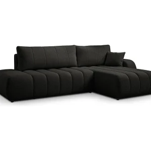 Hoekbank met slaapfunctie BALOO – Modern design, hoge functionaliteit, comfortabele zitting, duurzame materialen, kleur zwart, rechts