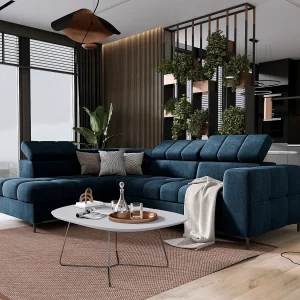 Hoekbank PABLOS met verstelbare hoofdsteun 279x201cm | Slapen & Opbergen, Donkerblauw Vogue, Links Hoekbank PABLOS met verstelbare hoofdsteun 279x201cm | Slapen & Opbergen, Donkerblauw Vogue, Links