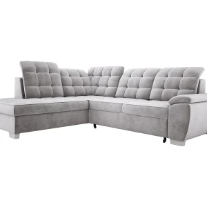 Hoekbank LOTTA, 186×125 cm, relax, onderhoudsvriendelijk fluweel, 258×212 cm, linkerhoek, GREY