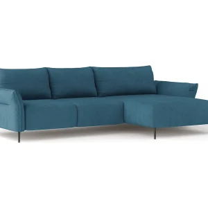 Hoekbank LUIS met bedfunctie – Moderne bank met opbergruimte 255×165 cm, Sofa Boxspring, Kleur blauw, Rechts