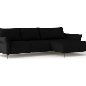 Hoekbank LUIS met bedfunctie – Moderne bank met opbergruimte 255×165 cm, Sofa Boxspring, Kleur zwart, Rechts
