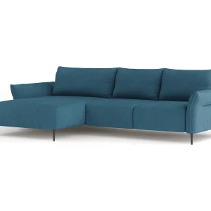 Hoekbank LUIS met bedfunctie – Moderne bank met opbergruimte 255×165 cm, Sofa Boxspring, Kleur blauw, Links