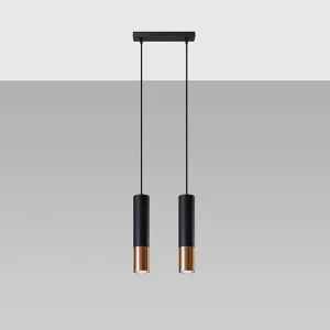 Hanglamp LOOPEZ modern van – 2 lichtbronnen – L.30 x H.90 cm – zwart/koper Hanglamp LOOPEZ modern van – 2 lichtbronnen – L.30 x H.90 cm – zwart/koper