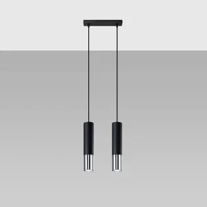 Hanglamp LOOPEZ modern van – 2 lichtbronnen – L.30 x H.90 cm – zwart/chroom Hanglamp LOOPEZ modern van – 2 lichtbronnen – L.30 x H.90 cm – zwart/chroom