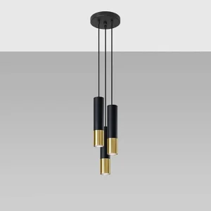 Hanglamp LOOPEZ modern van – 3 lichtbronnen – L.20 x H.90 cm – zwart goud Hanglamp LOOPEZ modern van – 3 lichtbronnen – L.20 x H.90 cm – zwart goud