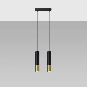 Hanglamp LOOPEZ modern van – 2 lichtbronnen – L.30 x H.90 cm – zwart goud Hanglamp LOOPEZ modern van – 2 lichtbronnen – L.30 x H.90 cm – zwart goud