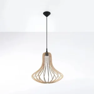 Hanglamp ELZA Scandinavisch van  – 1 lichtbronnen – L.41 x H.110 cm – natuurlijk hout