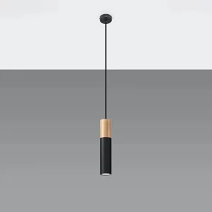 Hanglamp PABLO modern van – 1 lichtbronnen – L.8 x H.105 cm – natuurlijk hout/zwart Hanglamp PABLO modern van – 1 lichtbronnen – L.8 x H.105 cm – natuurlijk hout/zwart