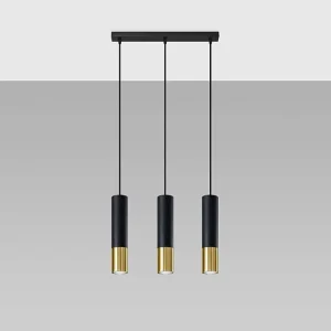Hanglamp LOOPEZ modern van – 3 lichtbronnen – L.45 x H.90 cm – zwart goud Hanglamp LOOPEZ modern van – 3 lichtbronnen – L.45 x H.90 cm – zwart goud