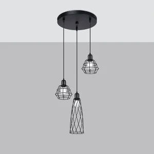 Hanglamp SUBA industrieel van  – 3 lichtbronnen – L.38 x H.120 cm – zwart