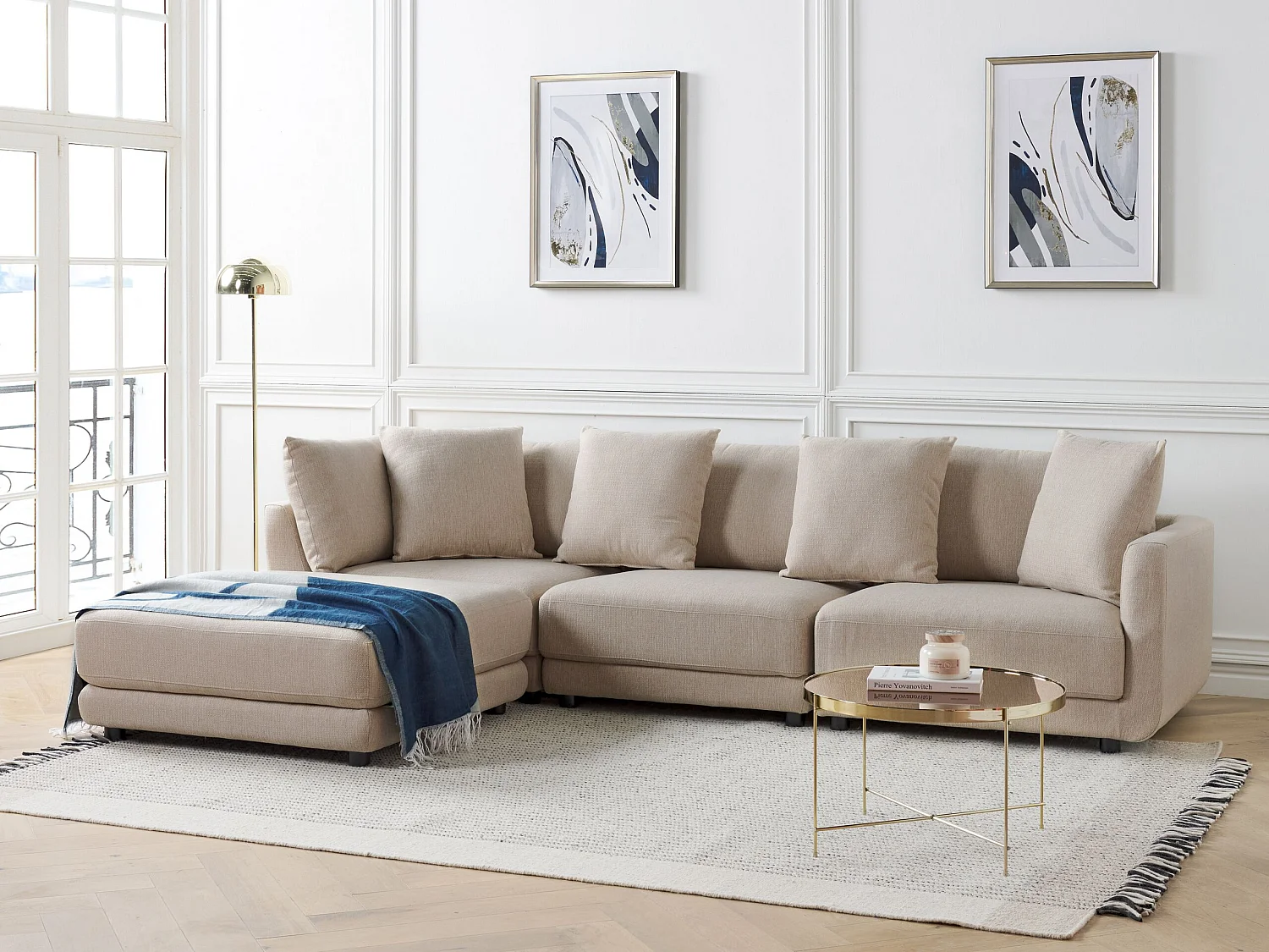 Bank SIGTUNA Stof Beige Met ottomaan 3-zitter