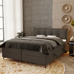 Gestoffeerd bed 160×200 Liron – Tweepersoonsbed met matras, met topper, opbergruimte, Donkergrijs (Anthology 18)