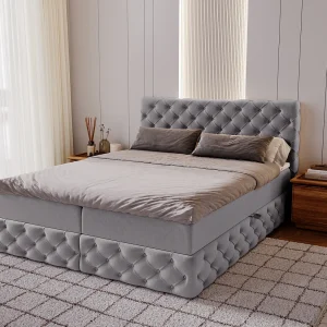 Gestoffeerd bed met matras 180×200 Royal – bed 180×200 met opbergruimte, topper, grijs (Royal Velvet 20) Gestoffeerd bed met matras 180×200 Royal – bed 180×200 met opbergruimte, topper, grijs (Royal Velvet 20)